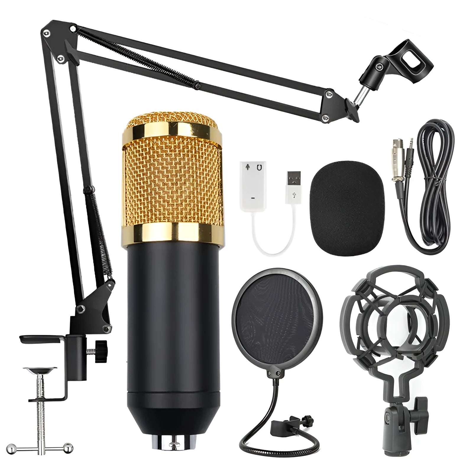 BM-800 condenser microphone stand set in various colours with electroplated mesh head