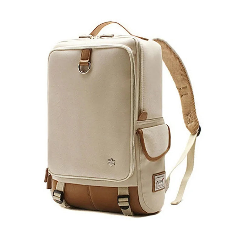 Korean style men's Oxford cloth backpack in seven colour options showing 30x16x46cm dimensions