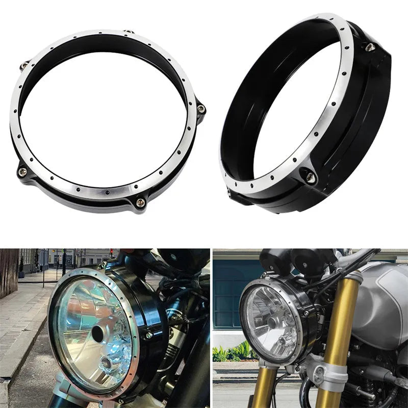 Black CNC aluminium headlight protective grille for BMW R nineT Scrambler motorcycle
