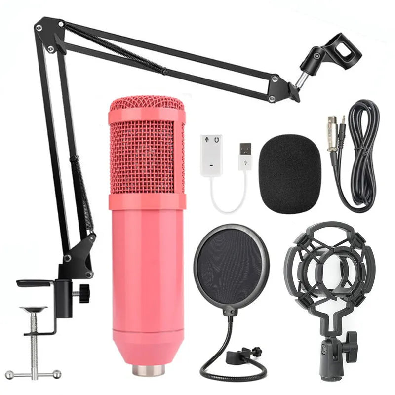 BM-800 condenser microphone stand set in various colours with electroplated mesh head