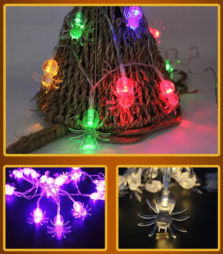 Halloween LED string lights with pumpkin lantern and ghost pendants on 1.2m cord