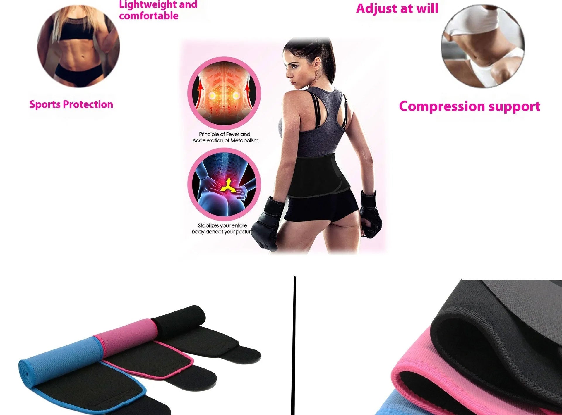 Neoprene hot lumbar support belt for fitness and running in black colour