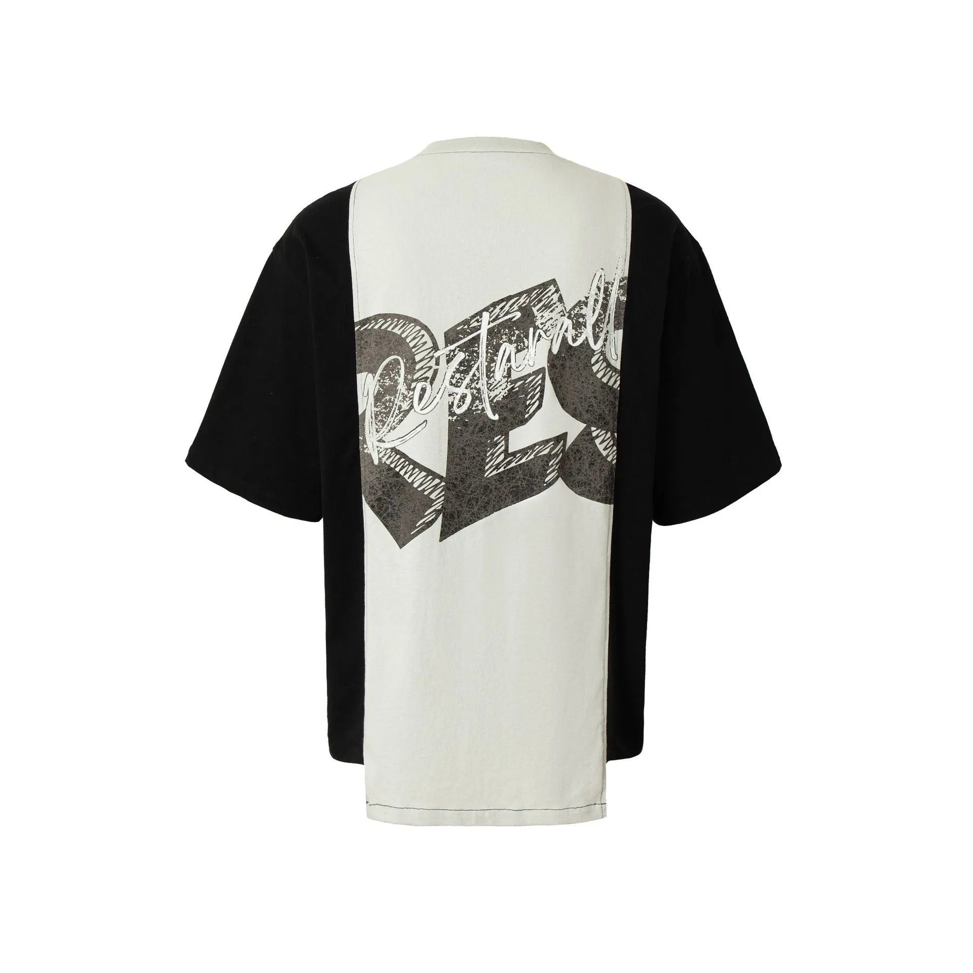 Black and white broken collage print cotton blend T-shirt with loose fit and short sleeves