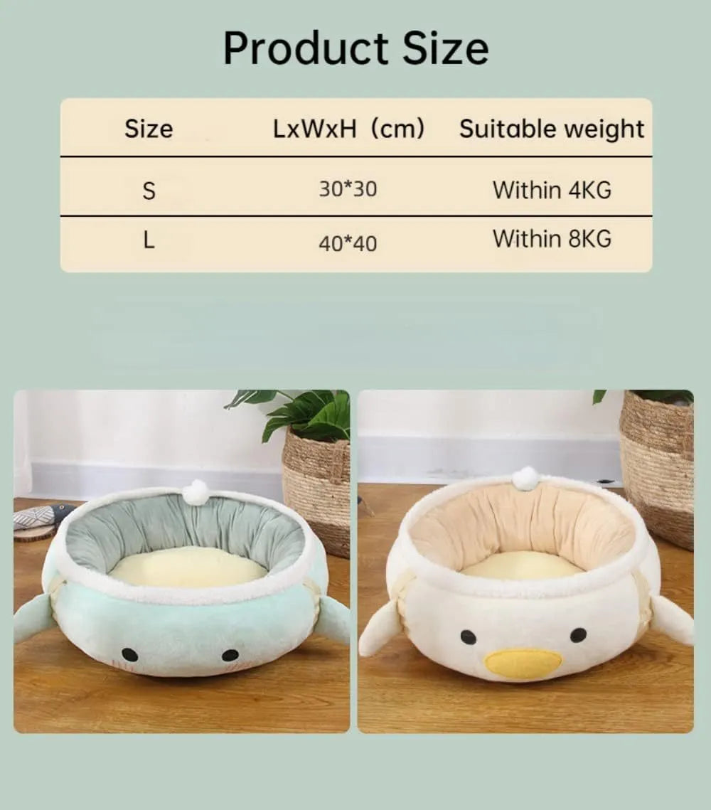 Green dinosaur and chick shaped cat bed that can be used flat or hung as a hammock
