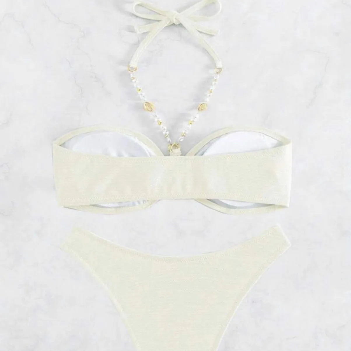 Women's halter beach bikini set in solid colour with brief style for swimming