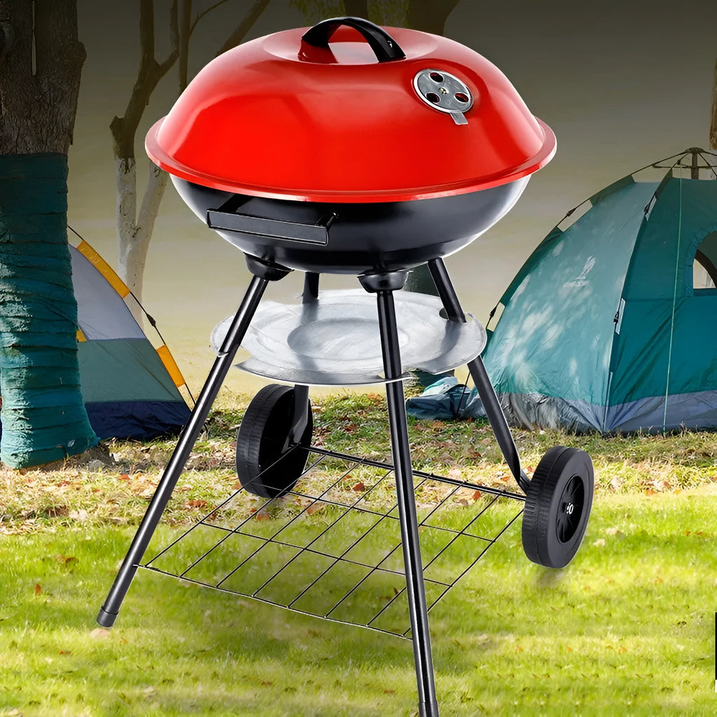 Portable 14-inch cast iron barbecue oven with minimalist modern design for outdoor cooking