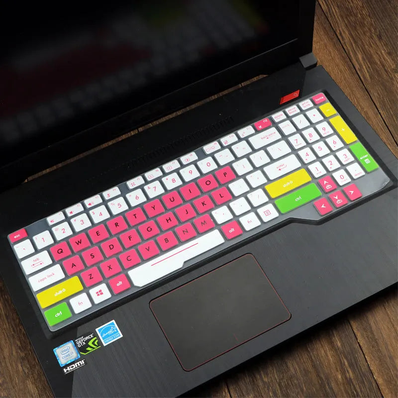 ASUS Flight laptop keyboard protective film cover shown in a translucent colour option on a laptop.