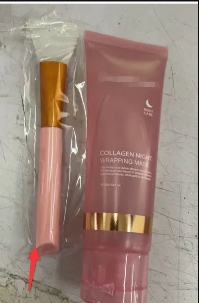 75ml bottle of collagen face night mask with application brush for evening skin care.