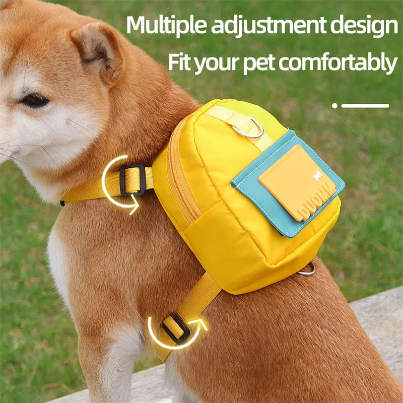 Adjustable dog backpack harness with storage pockets in blue colour featuring breathable mesh panels