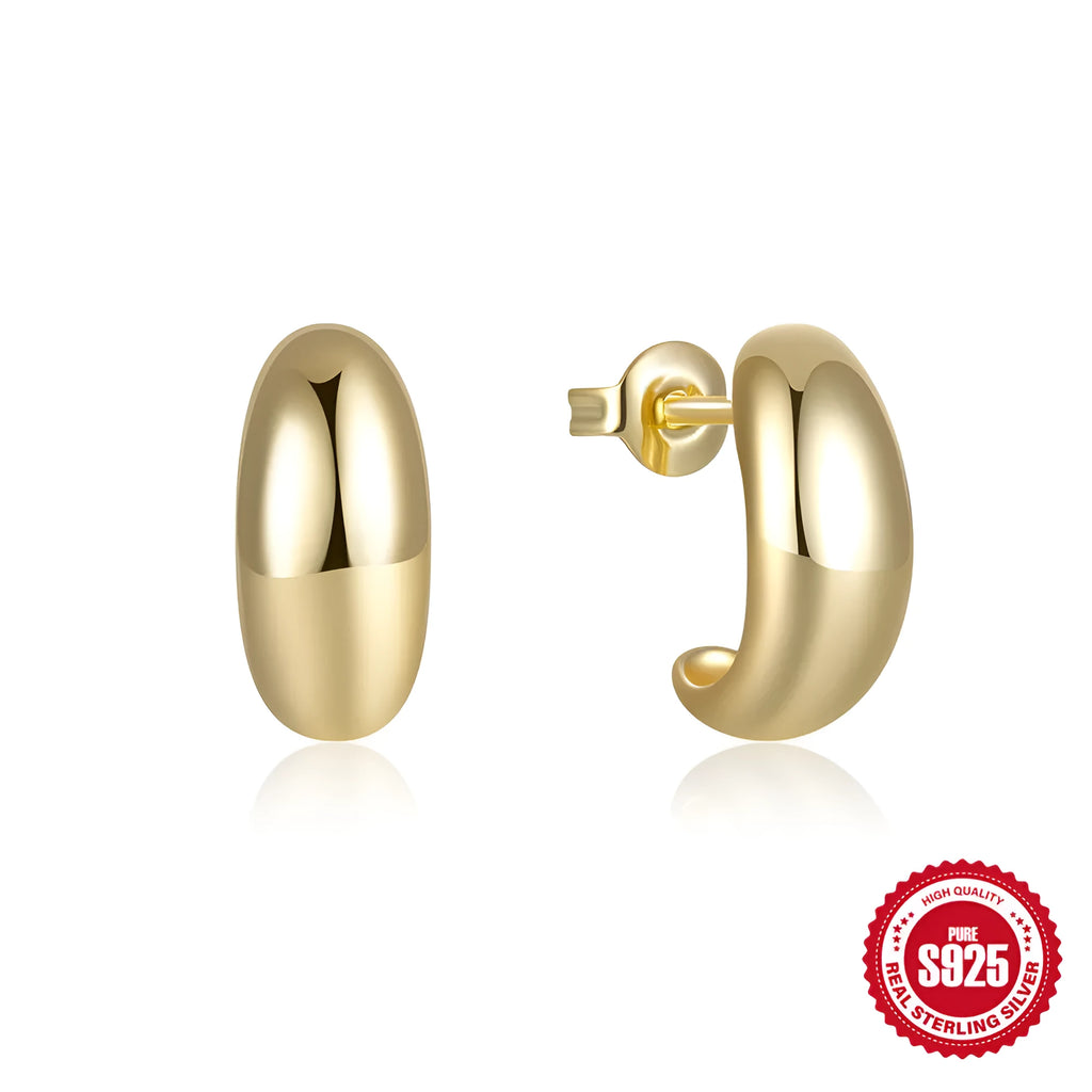 C-shaped sterling silver stud earrings with gold electroplated finish