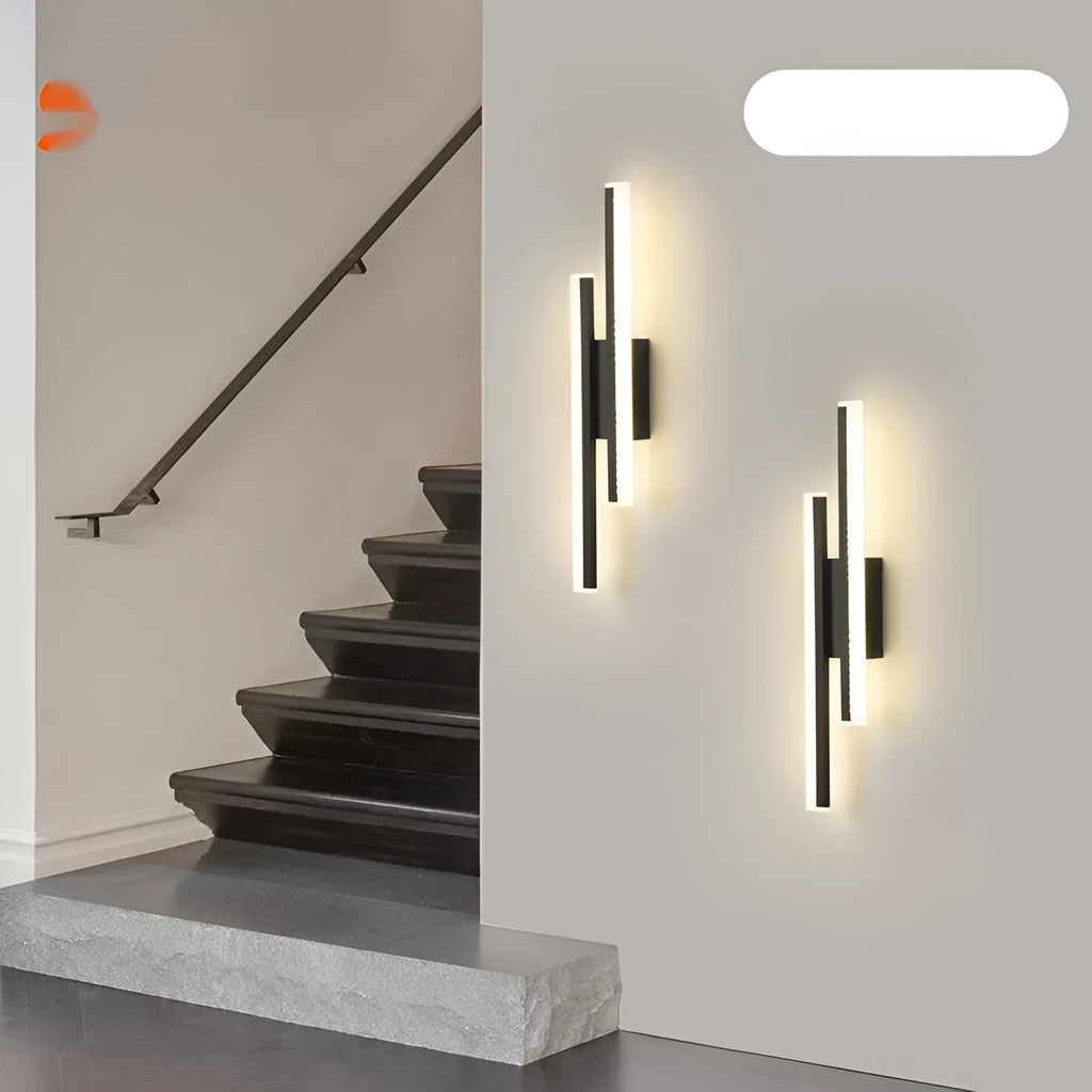 Gold finish double-line LED wall lamp showing 500mm length and modern design.