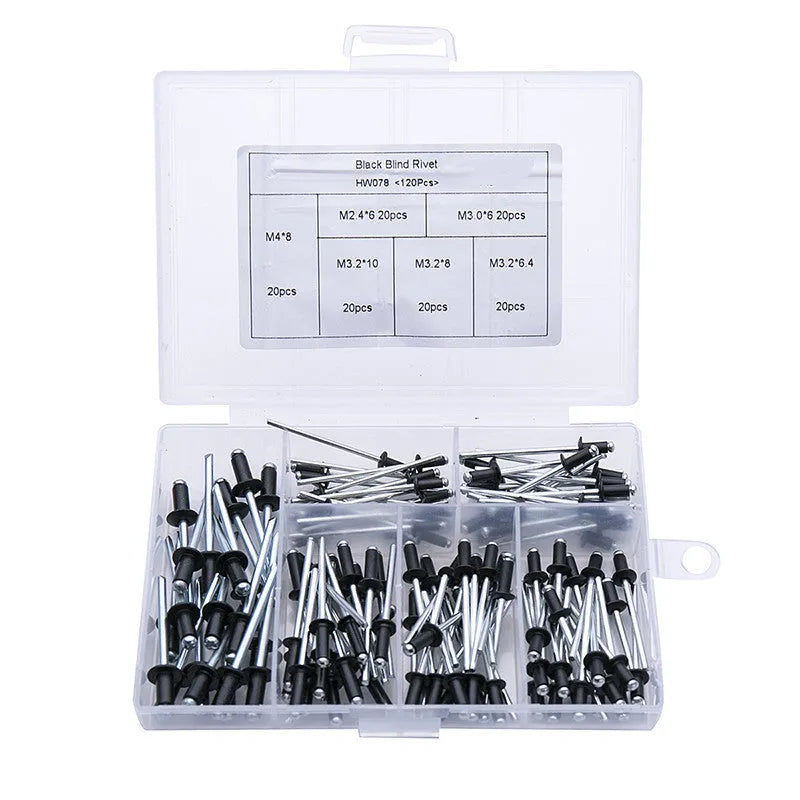 Black metal electric drill rivet gun attachment, 173mm long, with handle and four rivet heads.