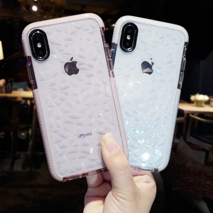 Simple striped TPU back cover case for iPhone in pink, white, and black colour options.