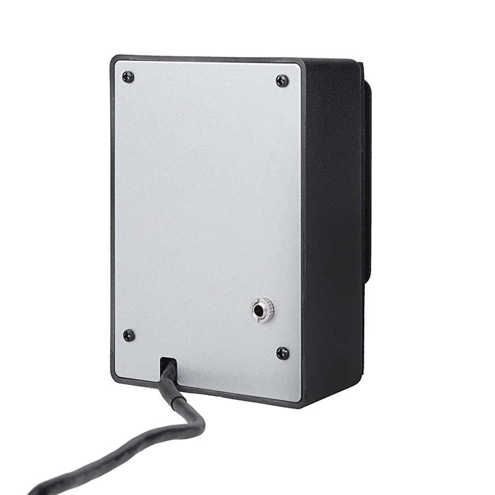 Black Cherub GT-6 acoustic guitar hole-mount preamp with volume, tone, EQ, and effects knobs.