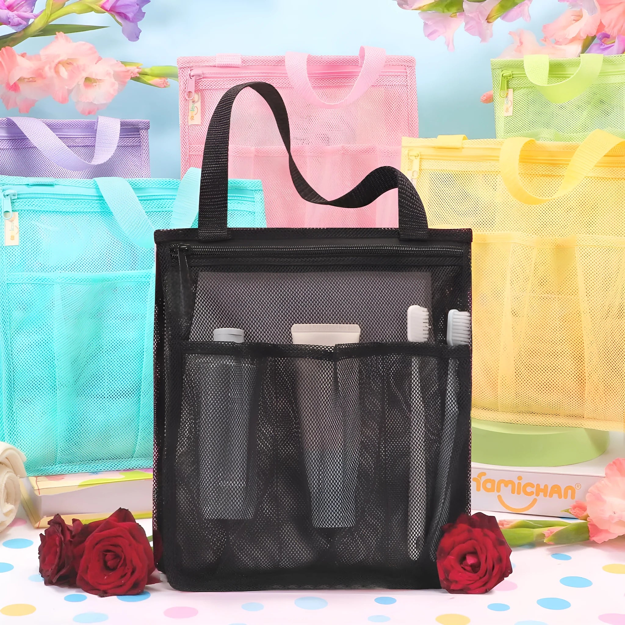 Large black swimming gym bag with dry wet separation compartments and mesh pocket