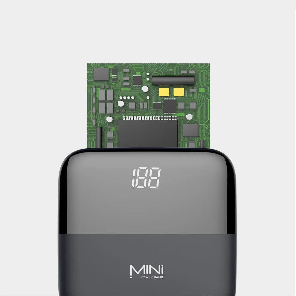 Android portable power bank with digital display showing battery percentage