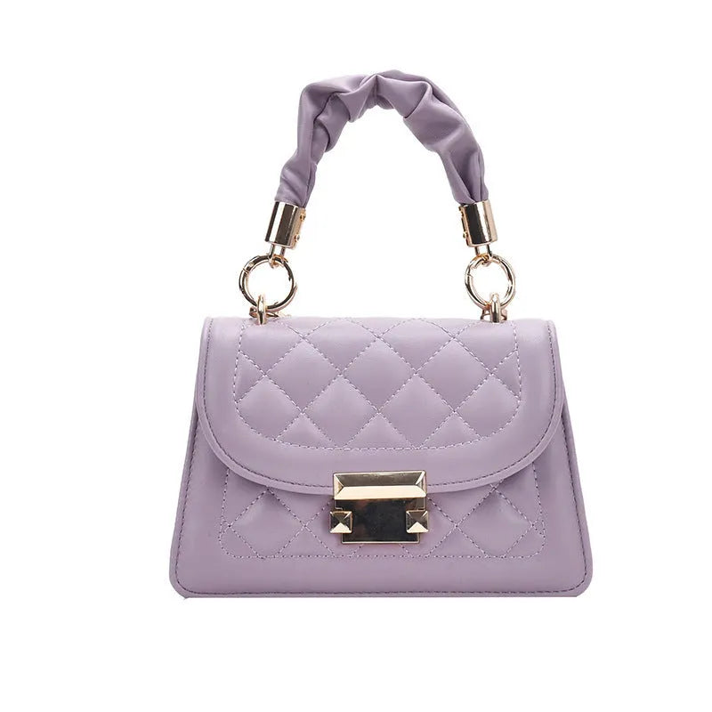 Purple rhombus pattern PU ladies square shoulder bag with Korean style design
