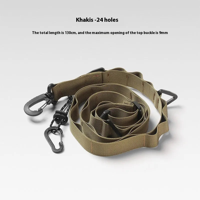 130cm outdoor multifunctional hanging rope clothesline storage belt in black and khaki colours for camping and travel