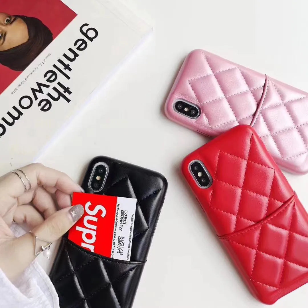 Genuine leather iPhone case in black, pink, or red, compatible with iPhone XS Max, XR, X, 8, and 6 models.