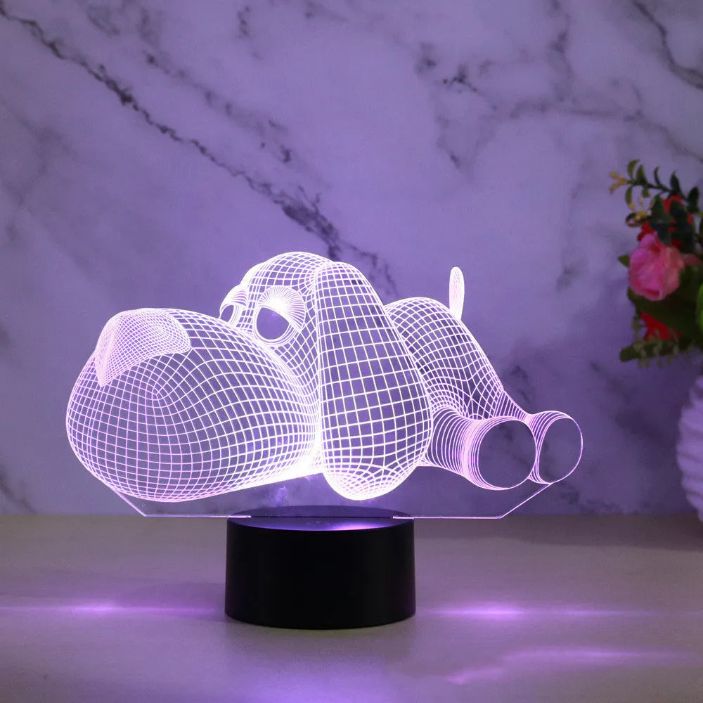 Doggo 3D illusion desktop lamp glowing in multiple colours with easy-touch button