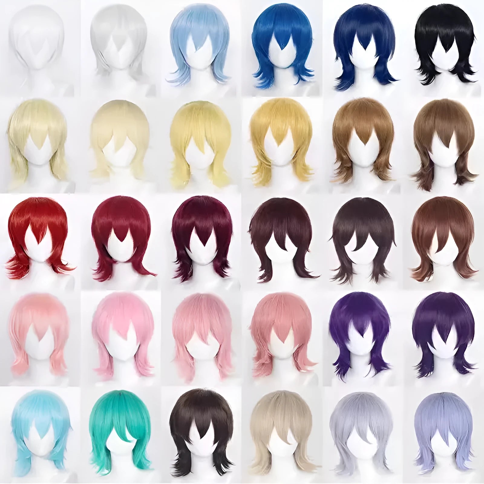 Short black and red anime cosplay wig for men with a lengthened hair tail.