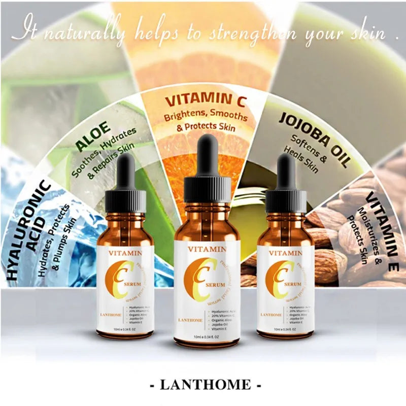 Bottle of vitamin C and hyaluronic acid facial serum, 10 ml net content.