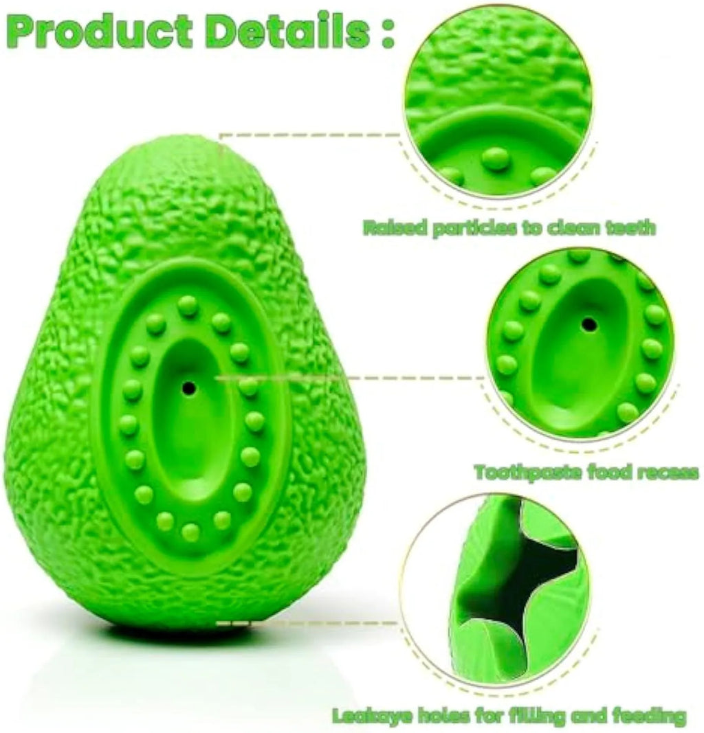 Green avocado-shaped natural rubber indestructible dog chew toy for aggressive chewers.
