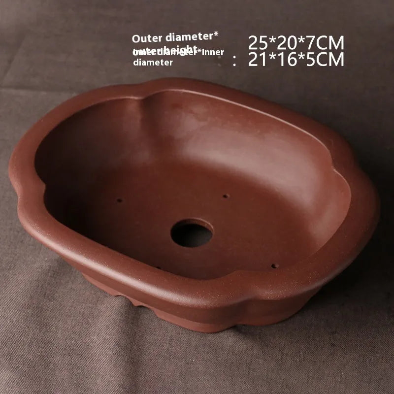 Handmade purple clay Chinese bonsai basin ceramic pot 25cm diameter