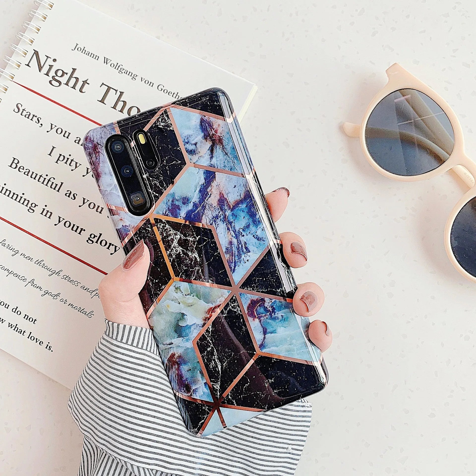 Electroplated marble pattern TPU phone case for Huawei and Samsung smartphones in various colours