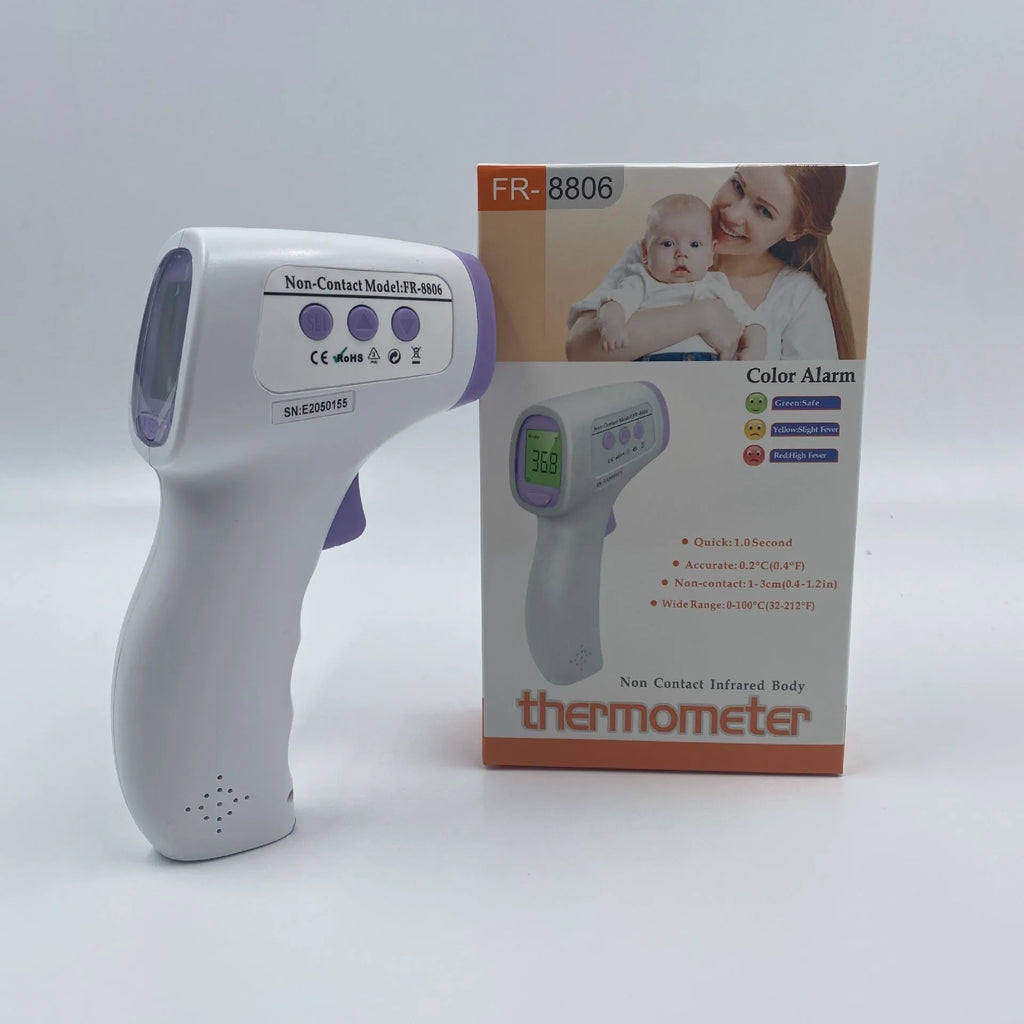 White digital thermometer with non-contact infrared temperature measurement for household use