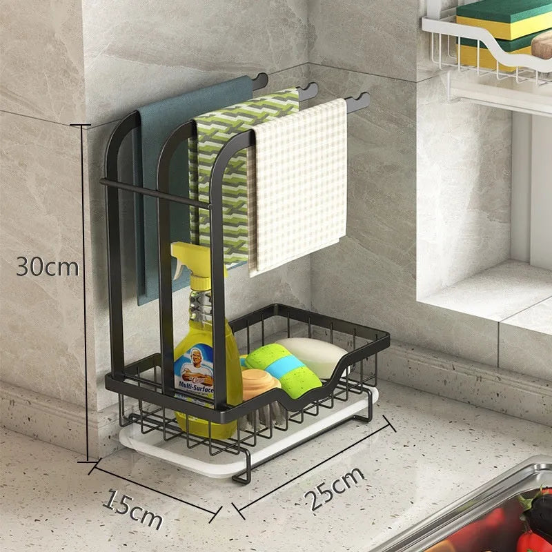 Foldable white plastic kitchen draining rack in New Chinese style, shown both open and collapsed.