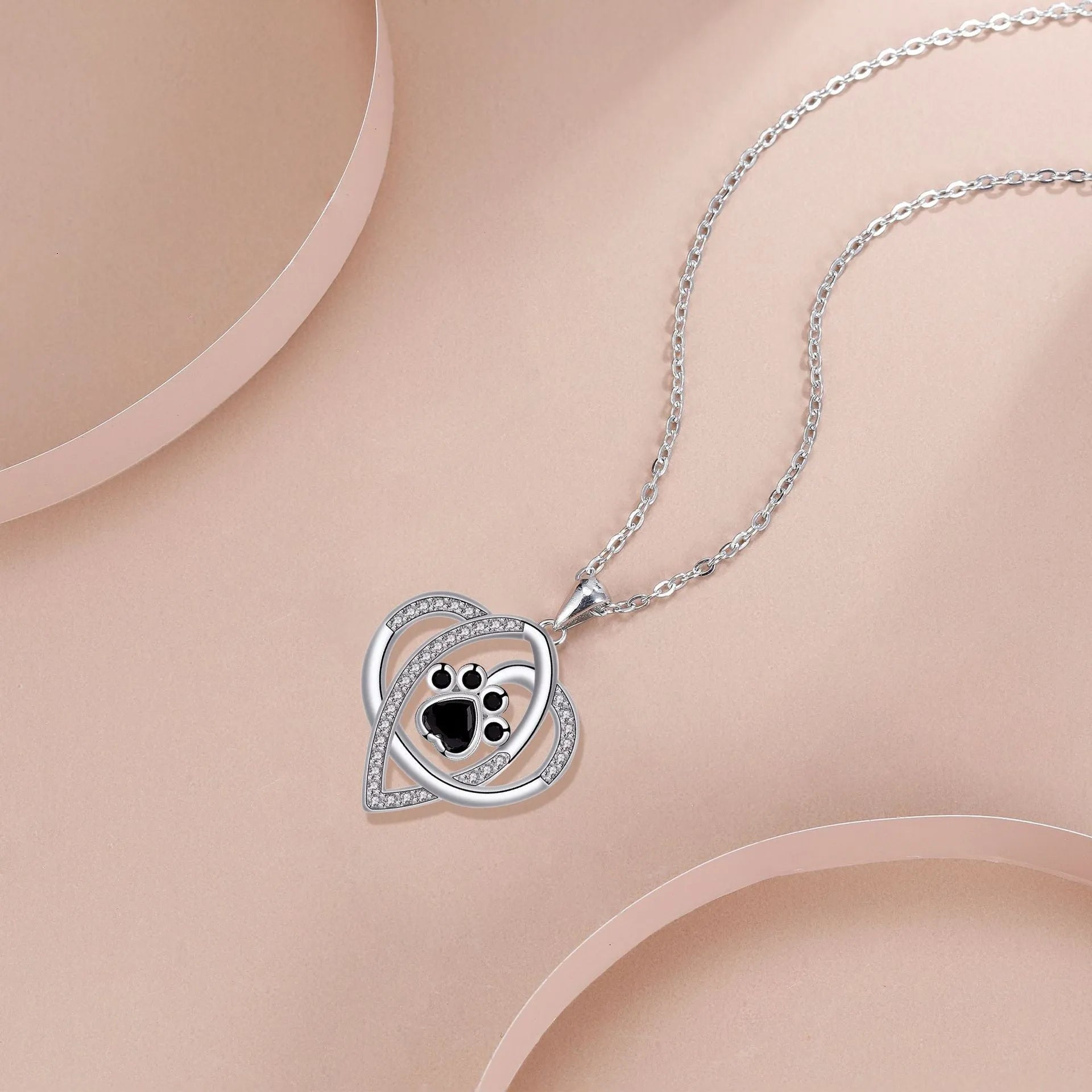 Women's copper necklace with dogs and cats footprints pendant on cross chain