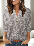 Women's loose fit V-neck top with 3D printed pattern in Japanese Korean casual style