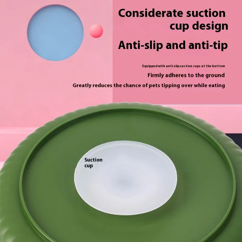 Slow feed dog bowl with rotating silicone lick mat in beard pattern design