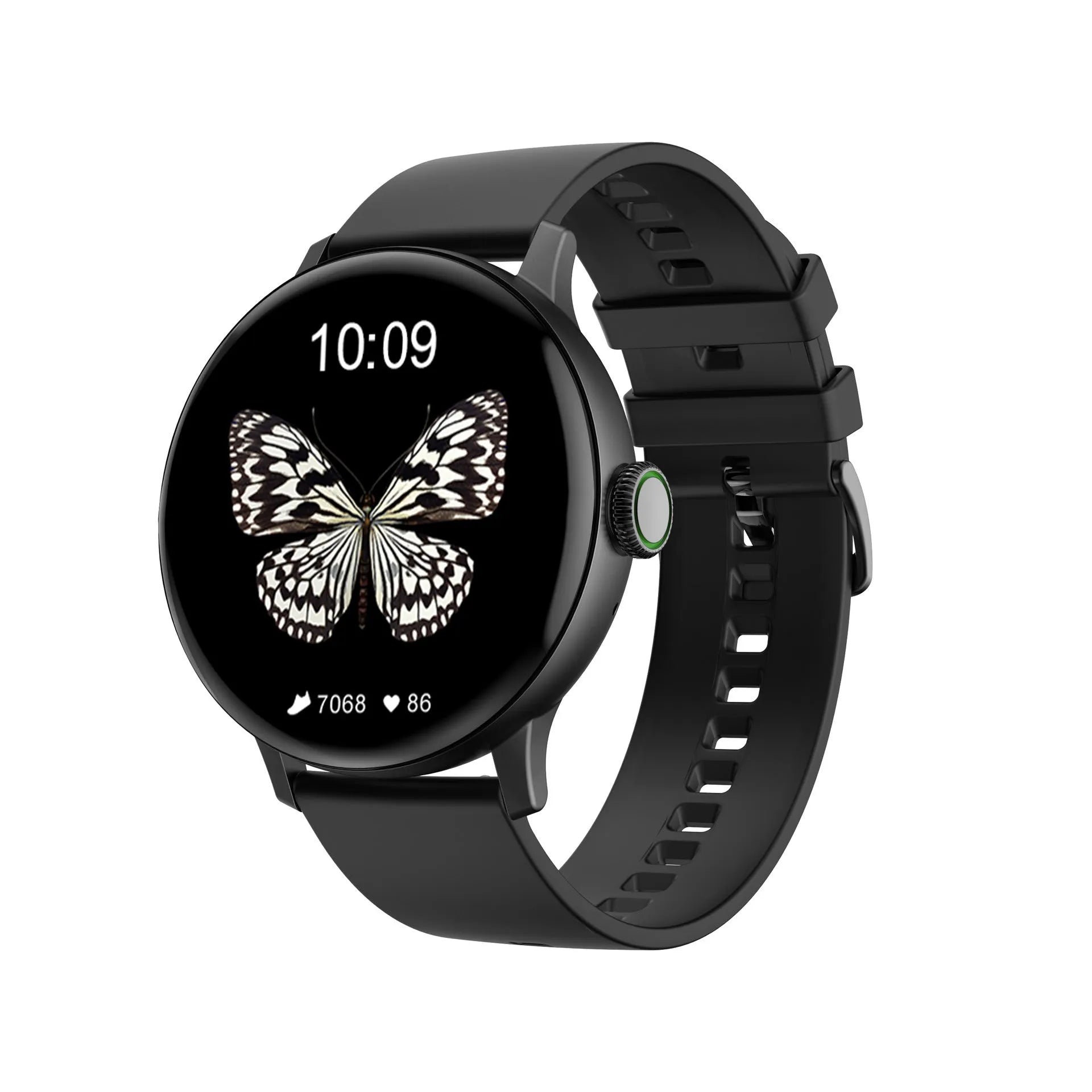 Bluetooth smart bracelet with 1.2-inch screen showing heart rate data, on a black TPU sports band.