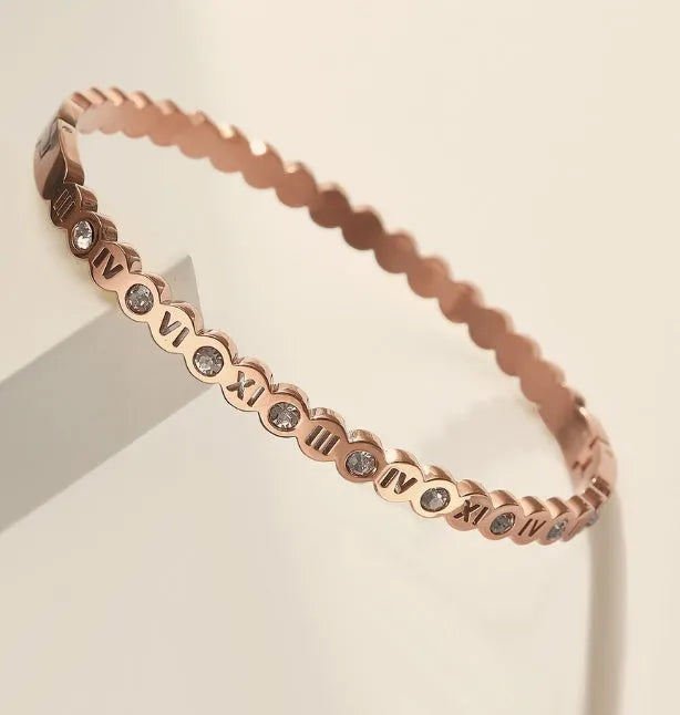 Titanium steel Korean style bracelet with numbers motif in gold, rose gold, or steel colour finish
