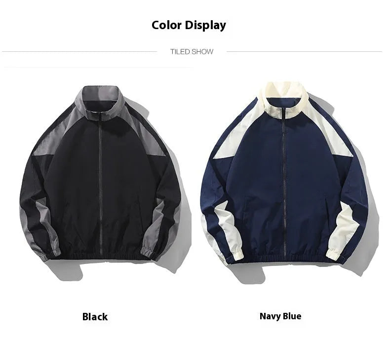 Men's black casual jacket with contrast colour stitching detail on the front, showing side seam pockets.