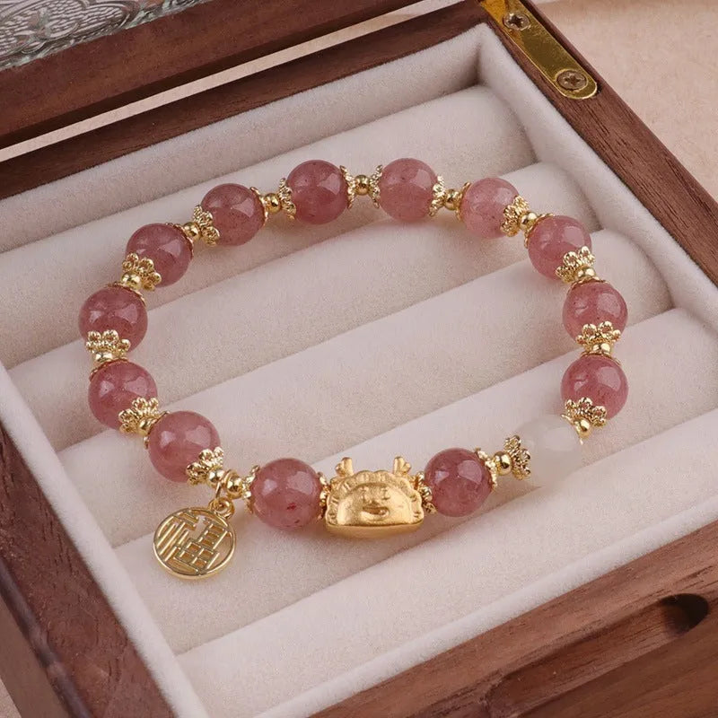 Women's glass glazed bracelet with floral and zodiac animal designs in red, pink and white colour options