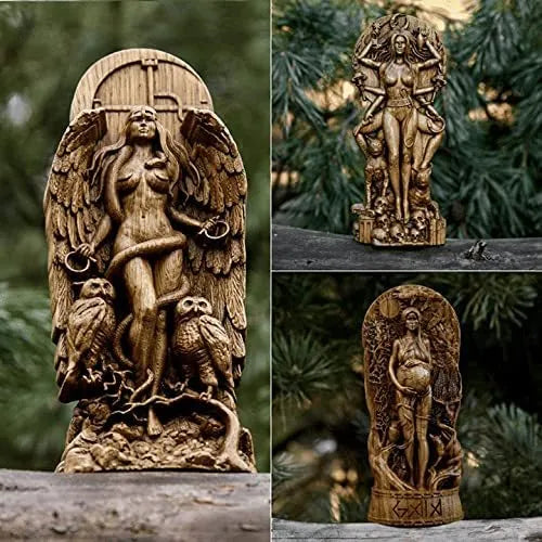 Small resin statue of a Greek goddess for altar or garden, in one of three colour choices.