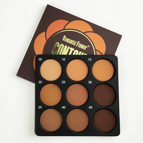 Dark matte makeup palette with nine colours and a repair disk.