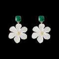 Dark green needle flowers sweet alloy earrings for women, shown as a complete pair
