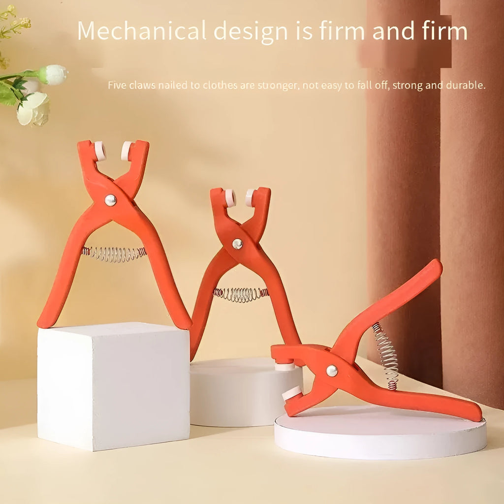 Stainless steel five claw no-sew suit buttons with pliers tool for children's clothing.