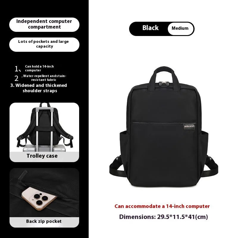 Women's canvas travel backpack in three sizes with multiple internal organisational compartments