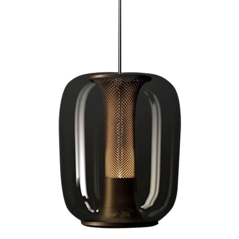 Nordic minimalist chandelier light in transparent, cognac or smoky grey colour measuring 16cm diameter