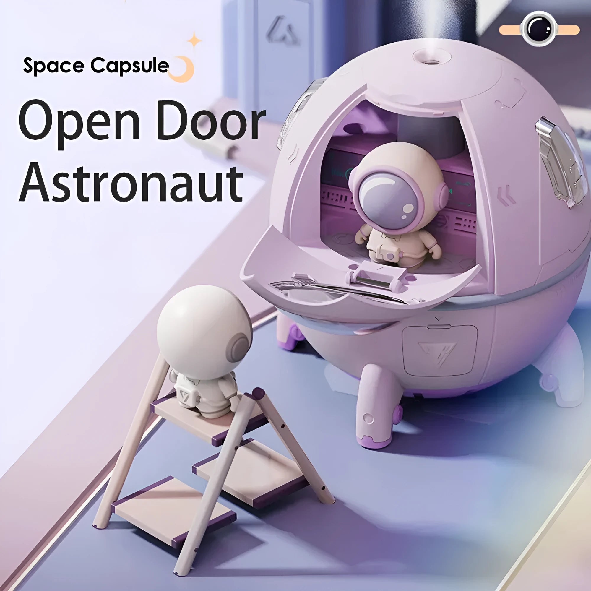 Astronaut-themed desktop USB humidifier with colourful LED lights and 220ml water tank