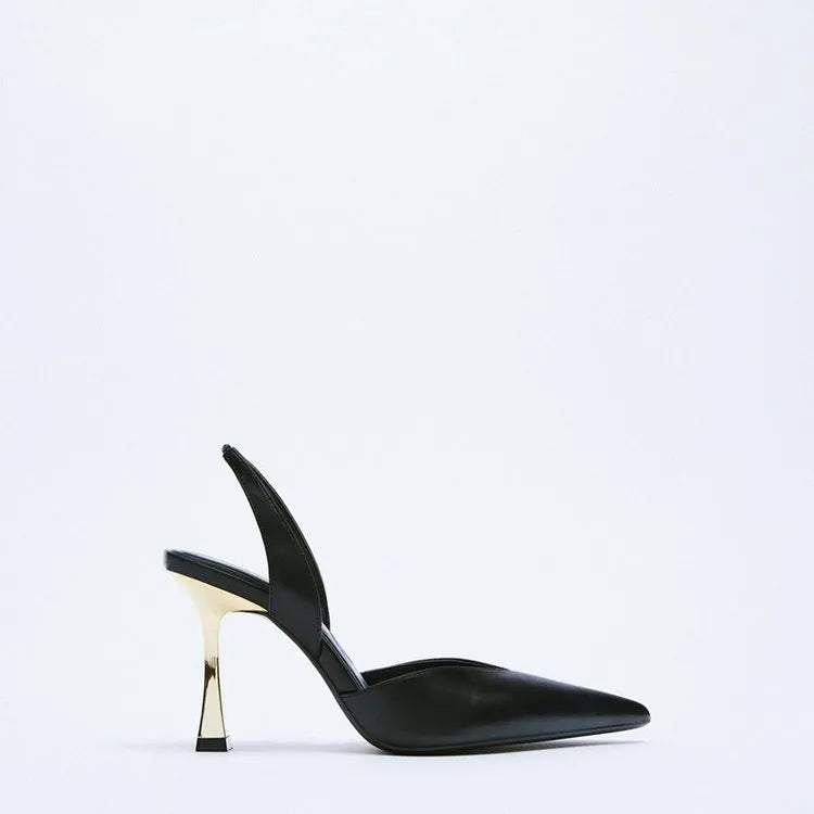 Nude patent leather pointed high heels with shallow cut design in apricot colour
