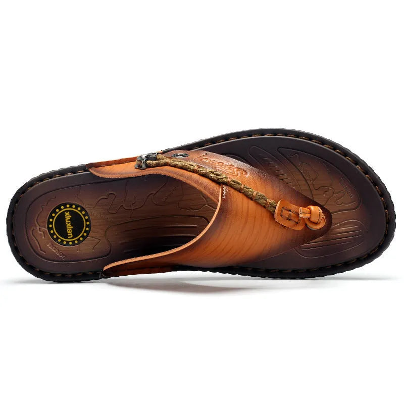 Men's plus size herringbone outdoor slippers in dark blue with rubber sole
