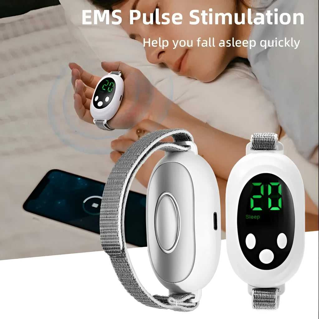 White handheld insomnia relief device with adjustable control and USB charging port