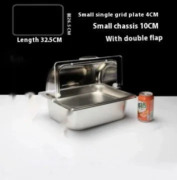 Stainless steel commercial dining plate display box with lid and multiple compartment configuration options