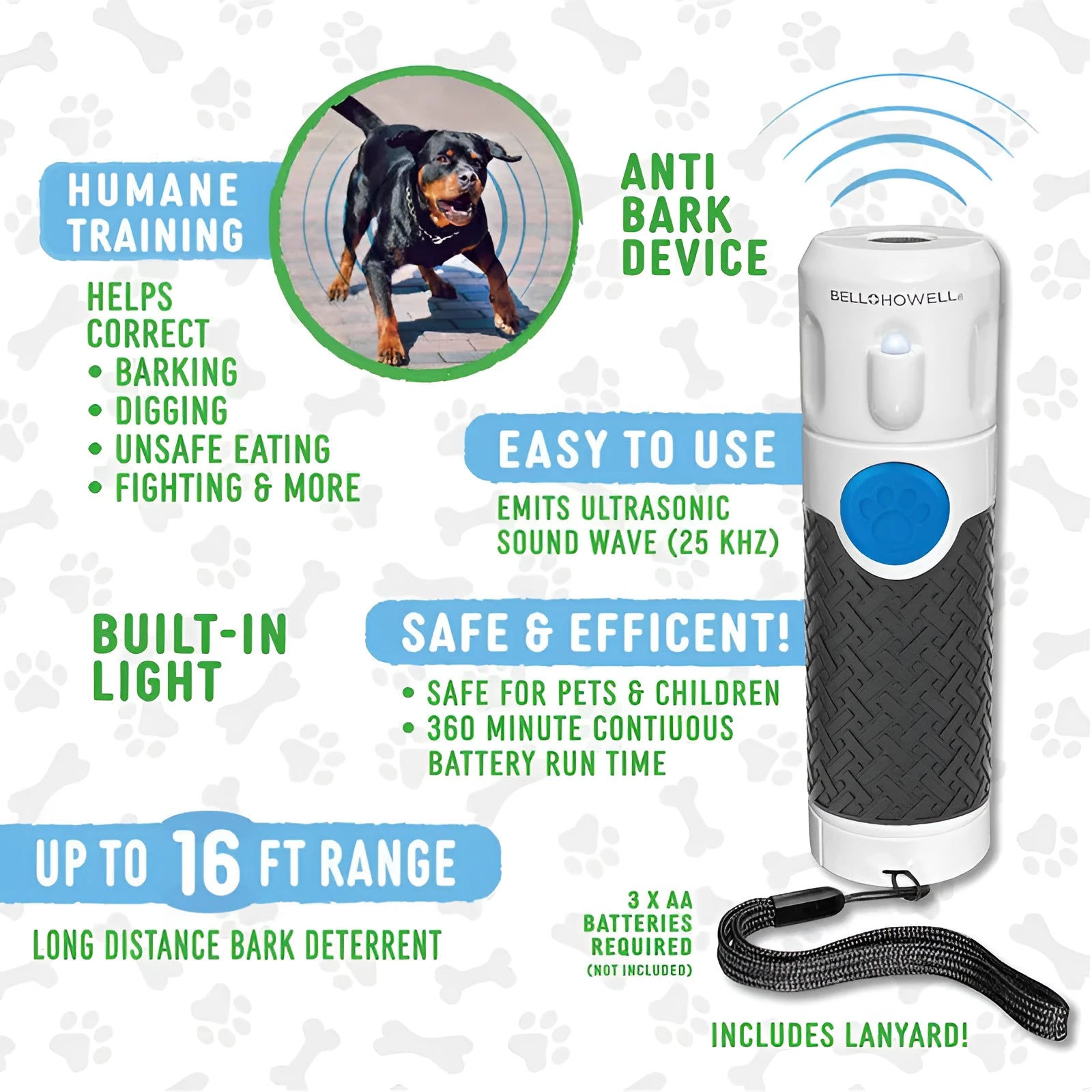 White handheld ultrasonic dog bark control trainer with ABS plastic casing